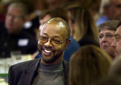 
Columnist Leonard Pitts smiles during his introduction Wednesday at the First Presbyterian Church in Spokane. Pitts spoke as part of the City Forum series.
 (Brian Plonka / The Spokesman-Review)