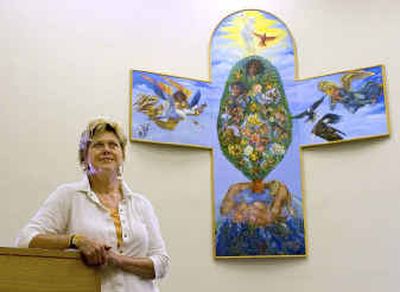 St. Mark's Lutheran Church has added a huge mural inside the church painted by artist Kay O'Rourke.
(Colin Mulvany / The Spokesman-Review)