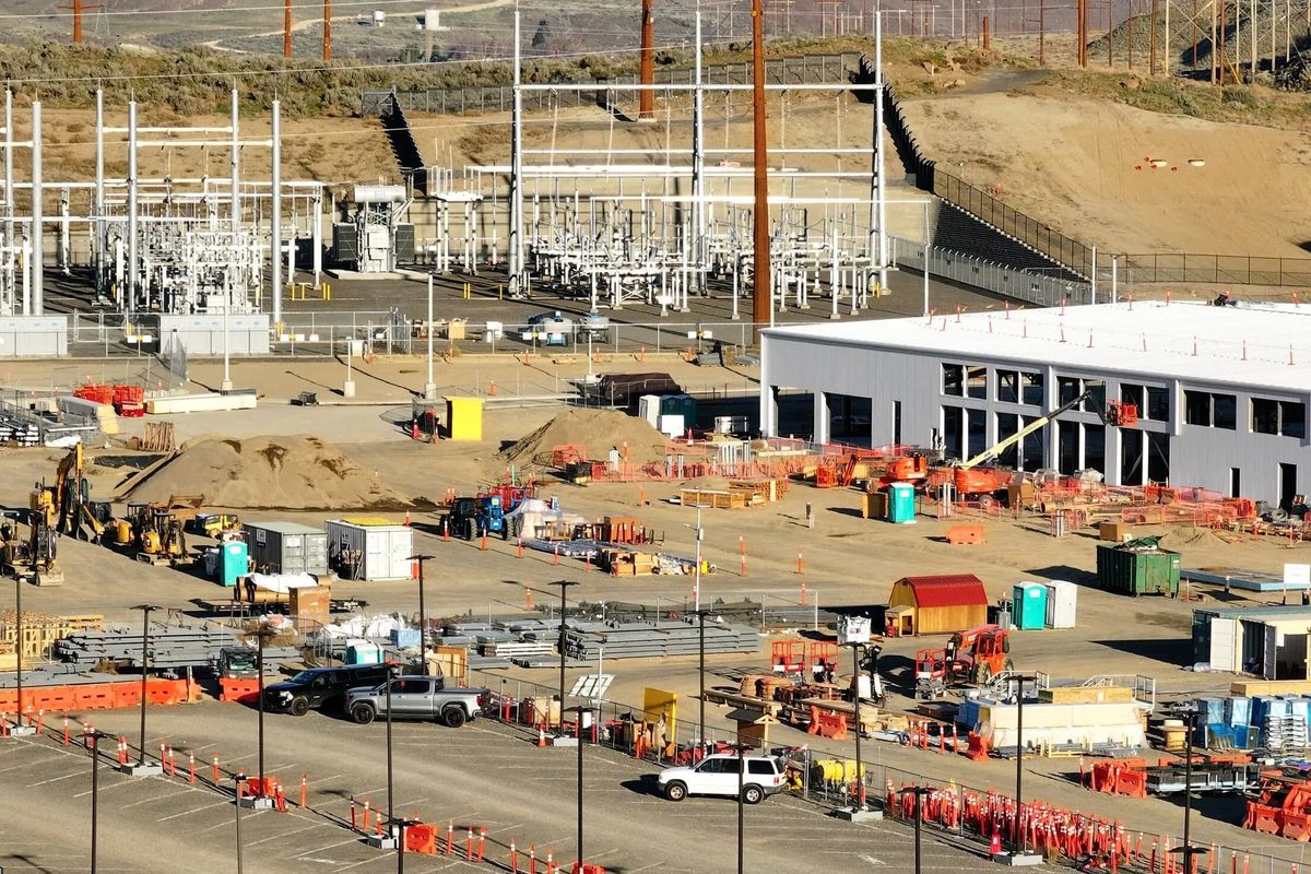 An electric substation and Microsoft data center are under construction in Malaga in central Washington. (Karen Ducey/Seattle Times)