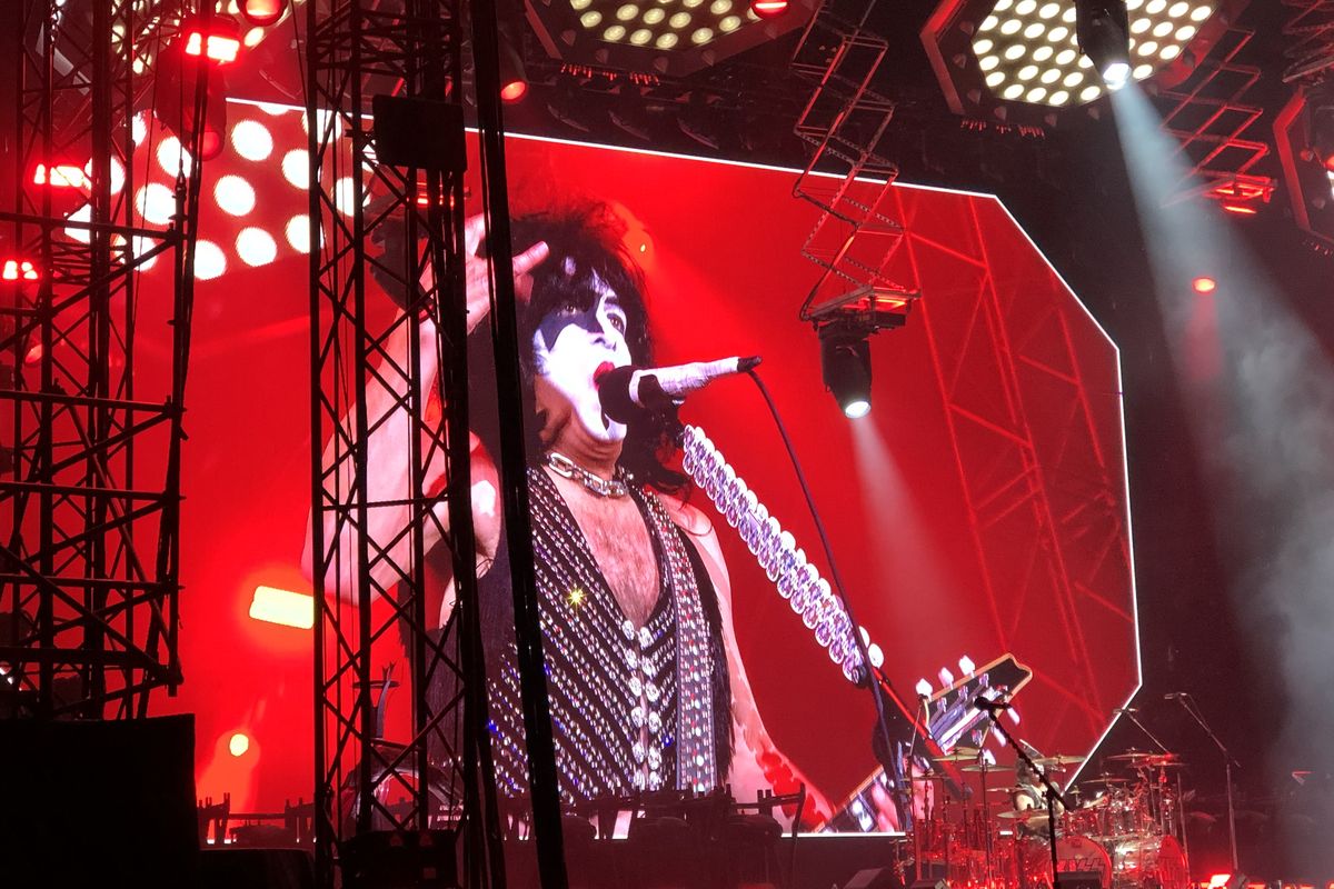 KISS headlines the Gorge Amphitheatre on Saturday, Sept. 18, 2021, in George. Paul Stanley is pictured here.  (Don Chareunsy/The Spokesman-Review)