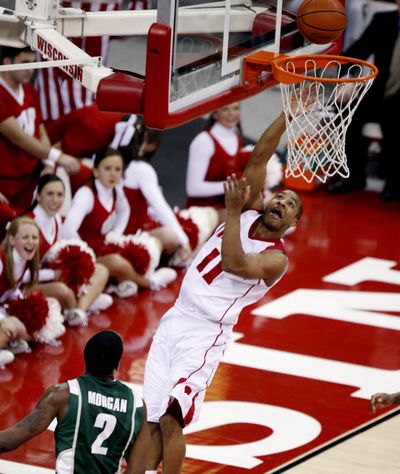 Wisconsin’s Jordan Taylor scored 17 points as the Badgers won their third game over a team ranked sixth or better this season.  (Associated Press)