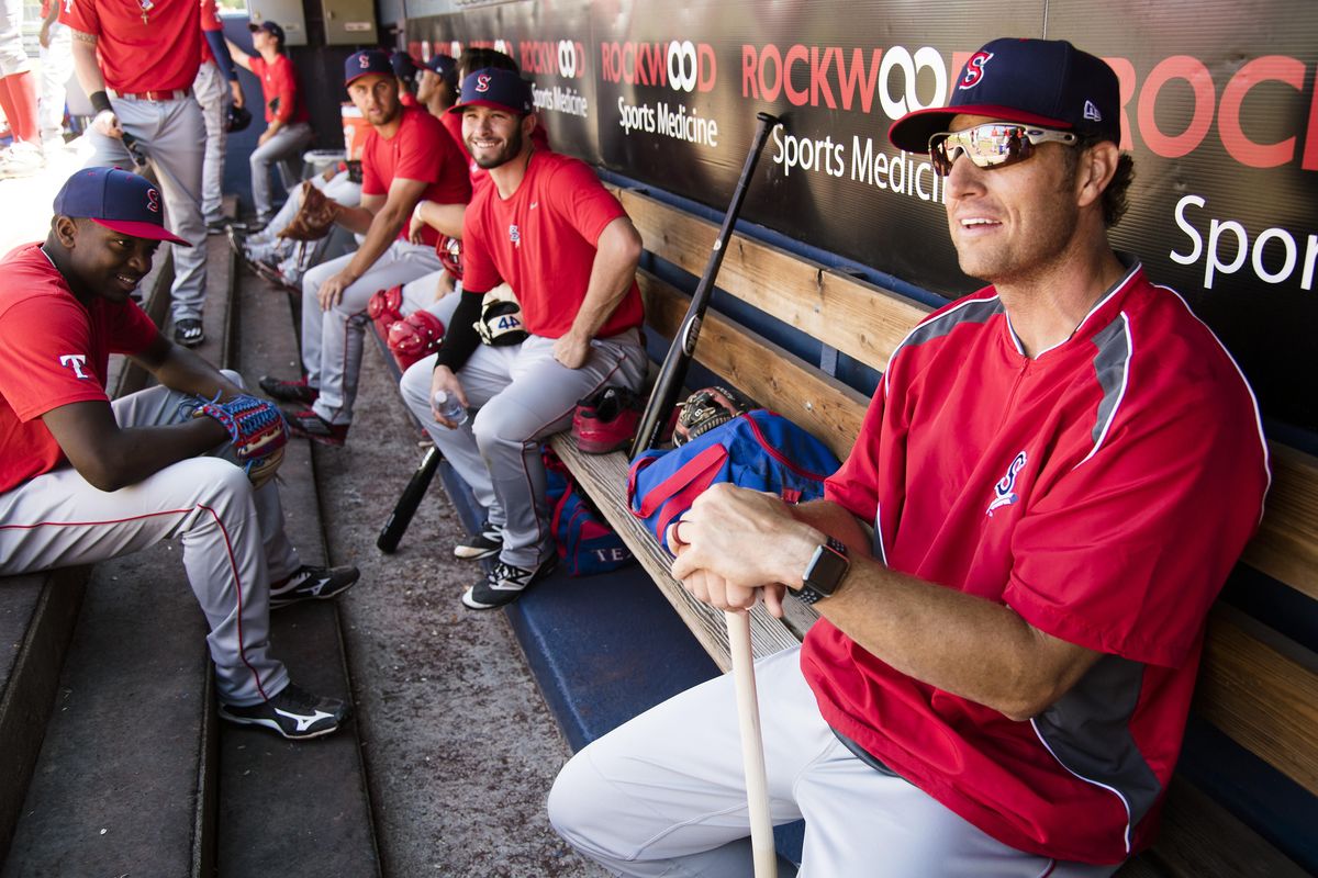 Matt Hagen, on right, joins the  Indians 15 seasons after he played against them in the Northwest League. This will be his first season as a manager in pro baseball. (Colin Mulvany / The Spokesman-Review)