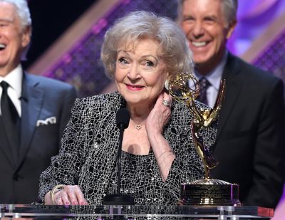 Actress Betty White accepts a Daytime Emmy Lifetime Achievement Award onstage during the 42nd Annual Daytime Emmy Awards at Warner Bros. Studios on April 26, 2015, in Burbank, Calif.  (Jesse Grant)