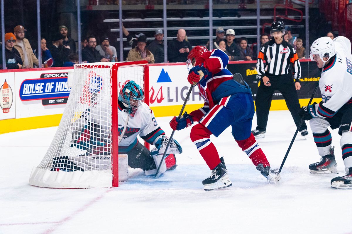 Chiefs forward Cohen Harris scored an apparent goal late in the second period against Kelowna but after video review it was disallowed on Saturday at the Arena. (Larry Brunt)