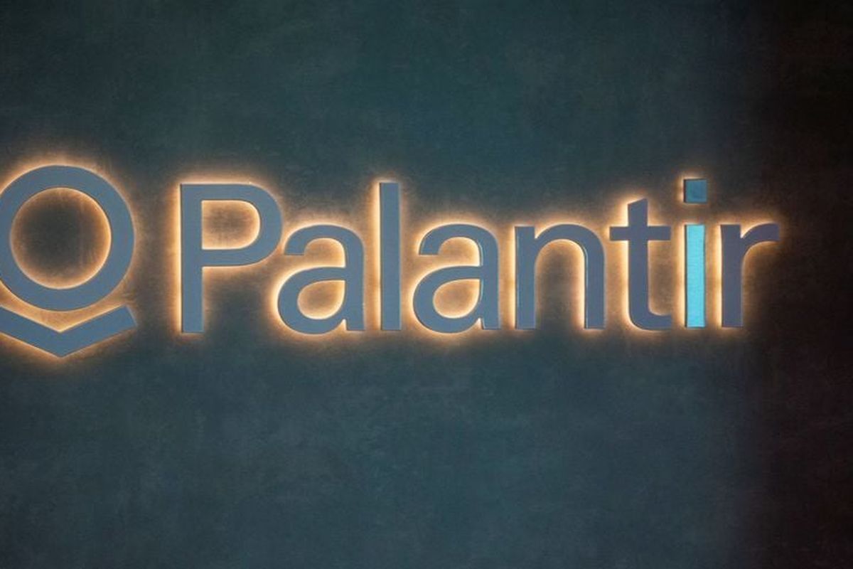 The logo of U.S. software company Palantir Technologies is seen in Davos, Switzerland, May 22, 2022.  (Reuters )