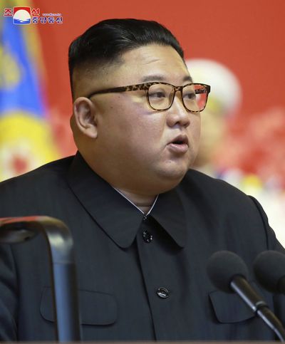 In this photo provided by the North Korean government, North Korean leader Kim Jong Un delivers a speech before war veterans in Pyongyang, North Korea, Monday, July 27, 2020, marking the 67th anniversary of the end of the 1950-53 Korean War. Kim said his country’s hard-won nuclear weapons were a solid security guarantee and a “reliable, effective” deterrent that could prevent a second Korean War, state media reported Tuesday. Independent journalists were not given access to cover the event depicted in this image distributed by the North Korean government. The content of this image is as provided and cannot be independently verified. Korean language watermark on image as provided by source reads: 