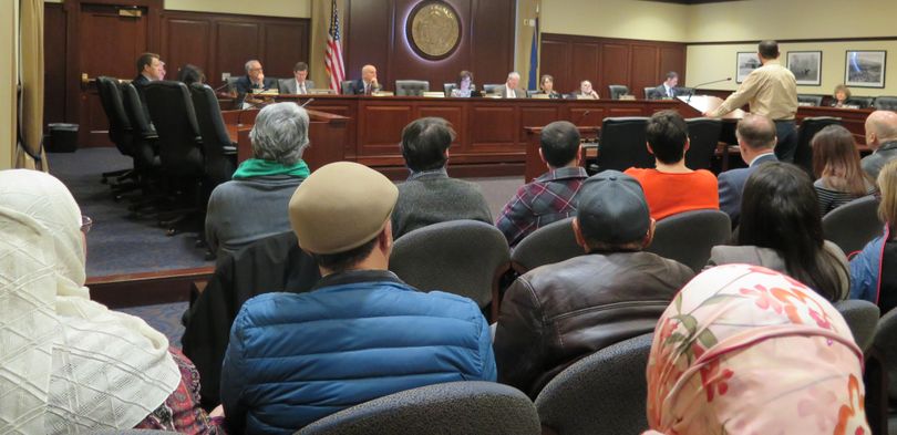 The House State Affairs Committee hears testimony on HB 419, Rep. Eric Redman's anti-Sharia law bill, at a hearing on Thursday, Feb. 15, 2018 at the Idaho state Capitol. The committee approved the bill with just two 