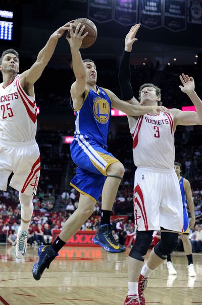 Klay Thompson had 26 points with six 3-pointers to help Golden State uphold its lead over Houston in the Western Conference. (Associated Press)