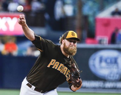 San Diego starting pitcher Andrew Cashner was acquired by Miami in a 7-player deal. (Lenny Ignelzi / Associated Press)