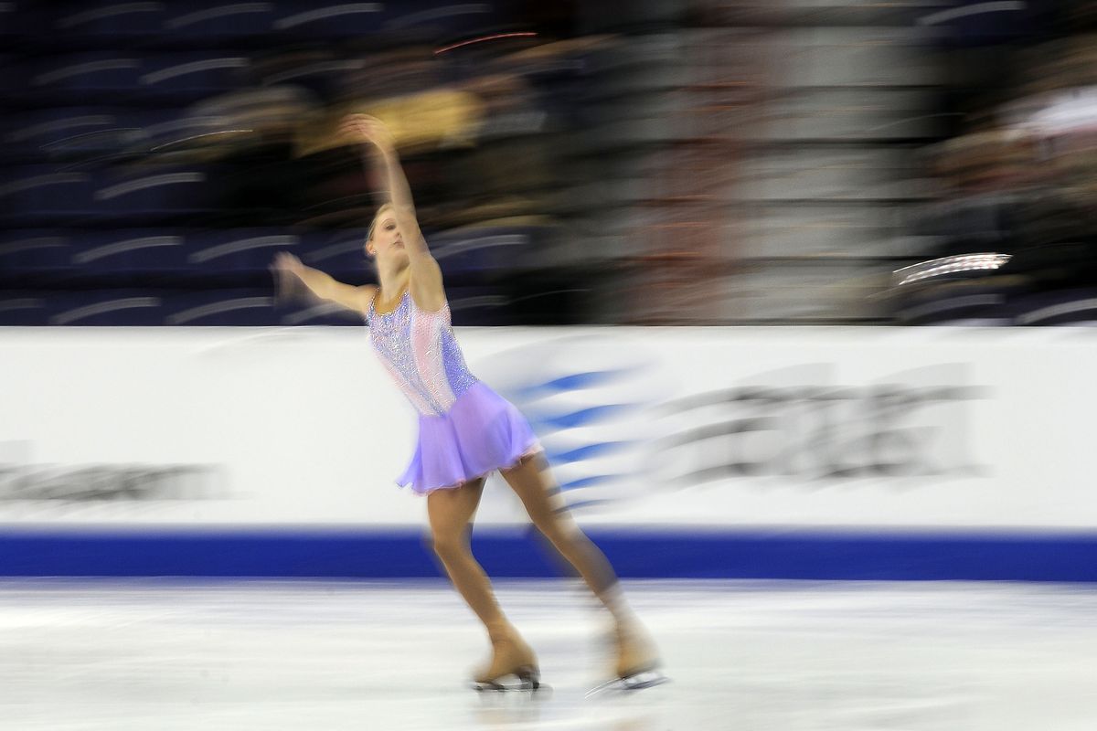 Ashley Cain skates her way into first place during the novice ladies short program at the U.S. Figure Skating Championships on Monday, Jan, 18, 2010, at the Spokane Arena. (Dan Pelle / The Spokesman-Review)