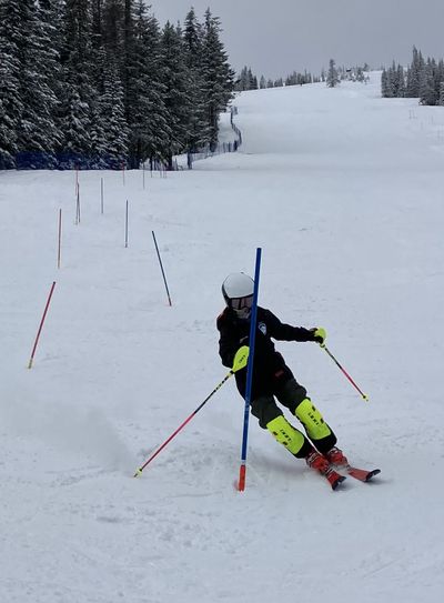 Mt. Spokane Ski Race Team member Tyee McLaughlin speeds through a practice course.  (Dave Dubuque/courtesy)