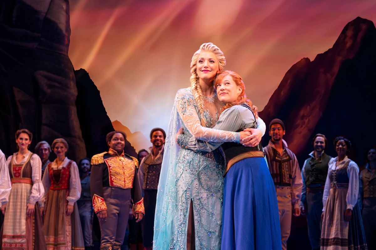 Caroline Bowman as Elsa and Lauren Nicole Chapman as Anna with the company of “Frozen,” coming to the First Interstate Center for the Arts on Wednesday.  (Courtesy of Matthew Murphy)
