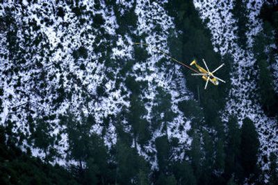 
A helicopter searches for James Kim, 35, in Grants Pass, Ore. 
 (Associated Press / The Spokesman-Review)