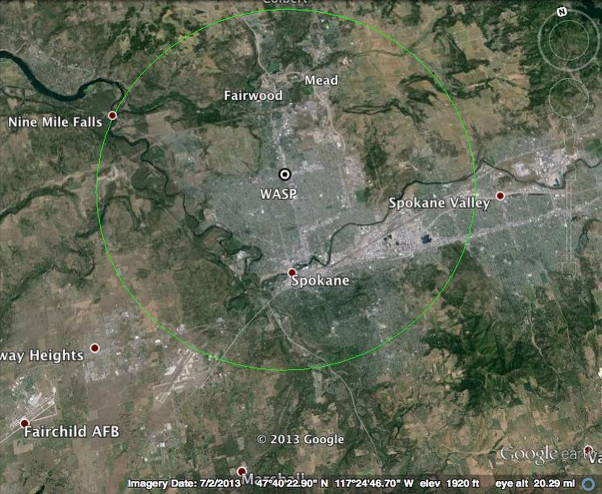 Map shows the 15-mile diameter area for the Spokane Audubon Society