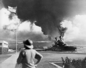 FILE - In this Dec. 7, 1941 file photo, American ships burn during the Japanese attack on Pearl Harbor, Hawaii. (Associated Press)