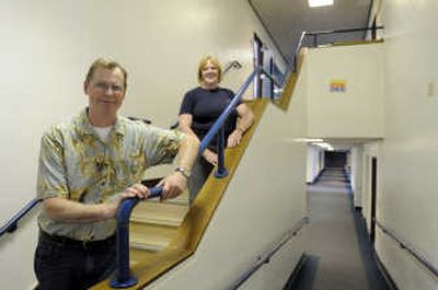 
The Spokesman-Review Dave Tikker and Carrie Webbenhurst, standing in the hallways of Mead Middle School  May 14, are organizing a farewell reception for the building June 12.
 (Jesse Tinsley / The Spokesman-Review)