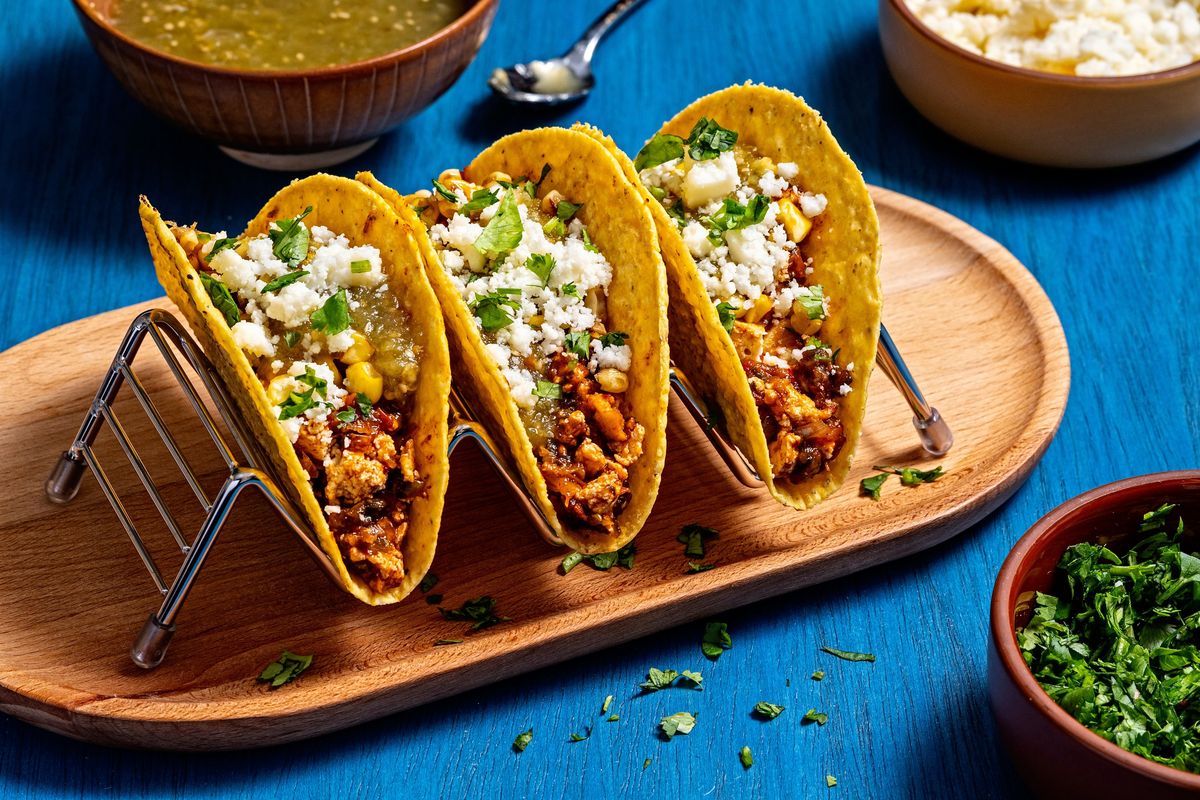 Crunchy Tacos With Spicy Tofu make for a more delicous copycat Sofritas recipe. (Scott Suchman; food styling by Lisa Cherkasky/Both for The Washington Post)