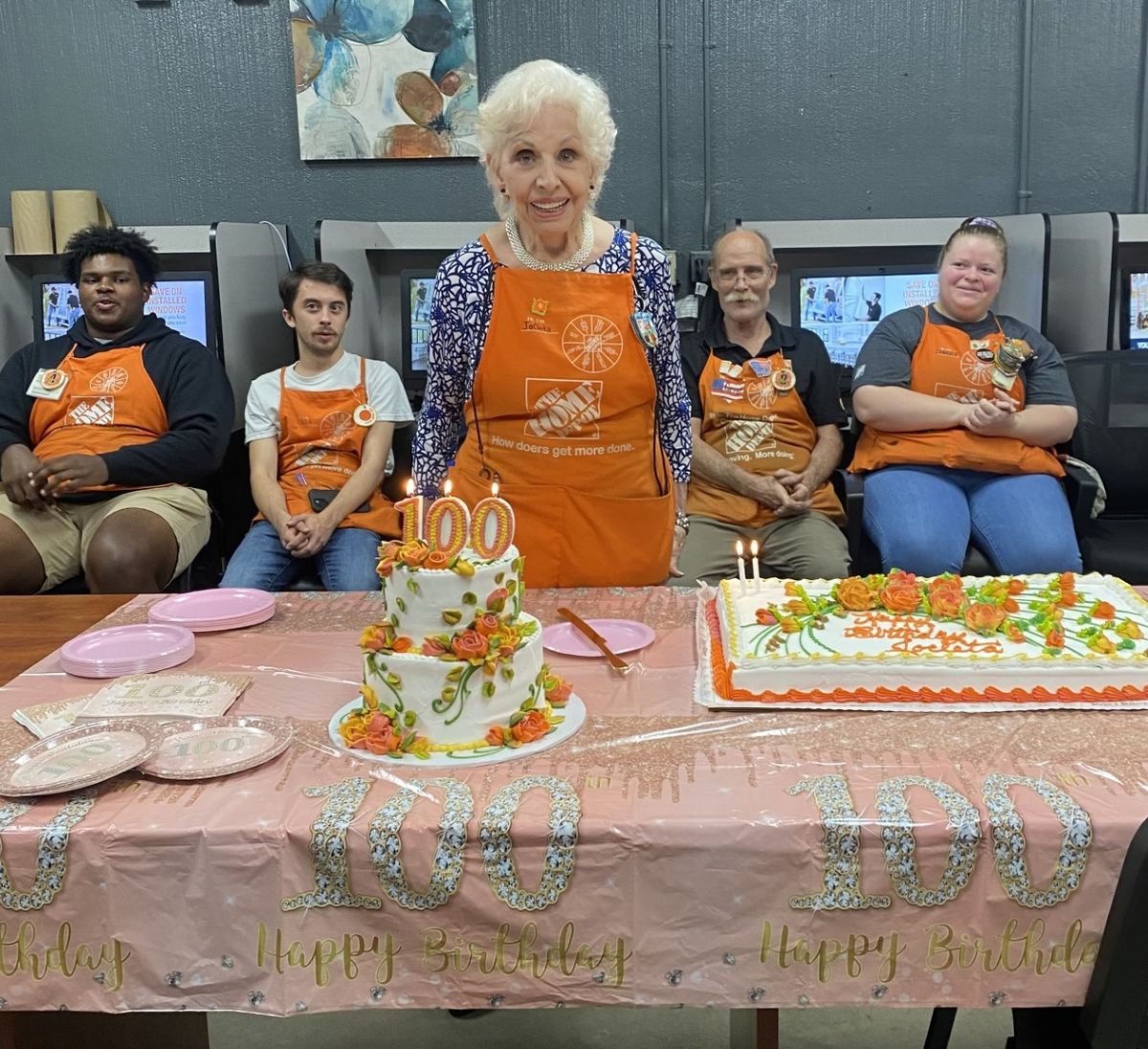 JoCleta Wilson celebrates her 100th birthday last year with her colleagues at Home Depot. (The Home Depot)