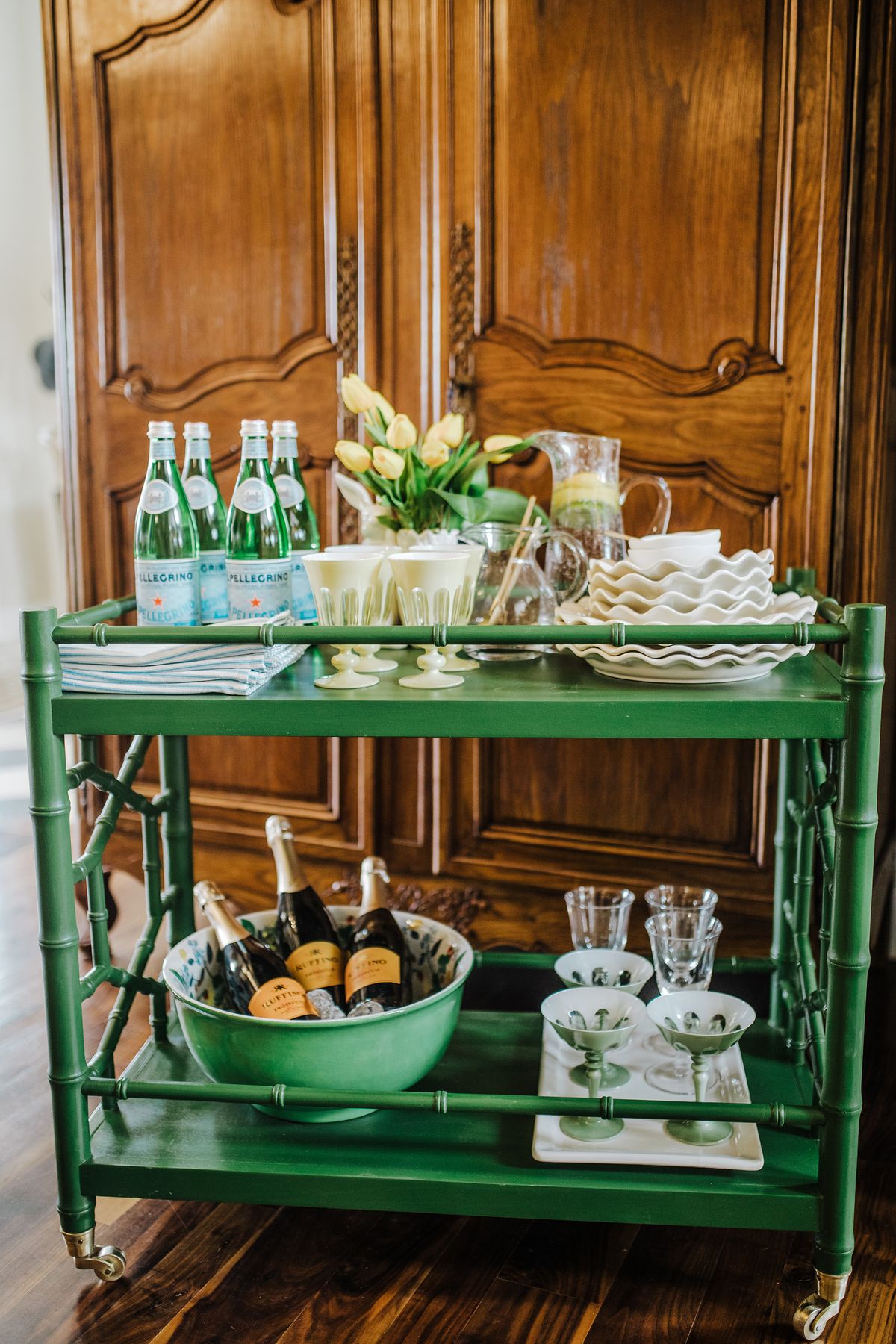 When it comes to adding texture to your bar cart, the more containers, the merrier.  (Courtesy)