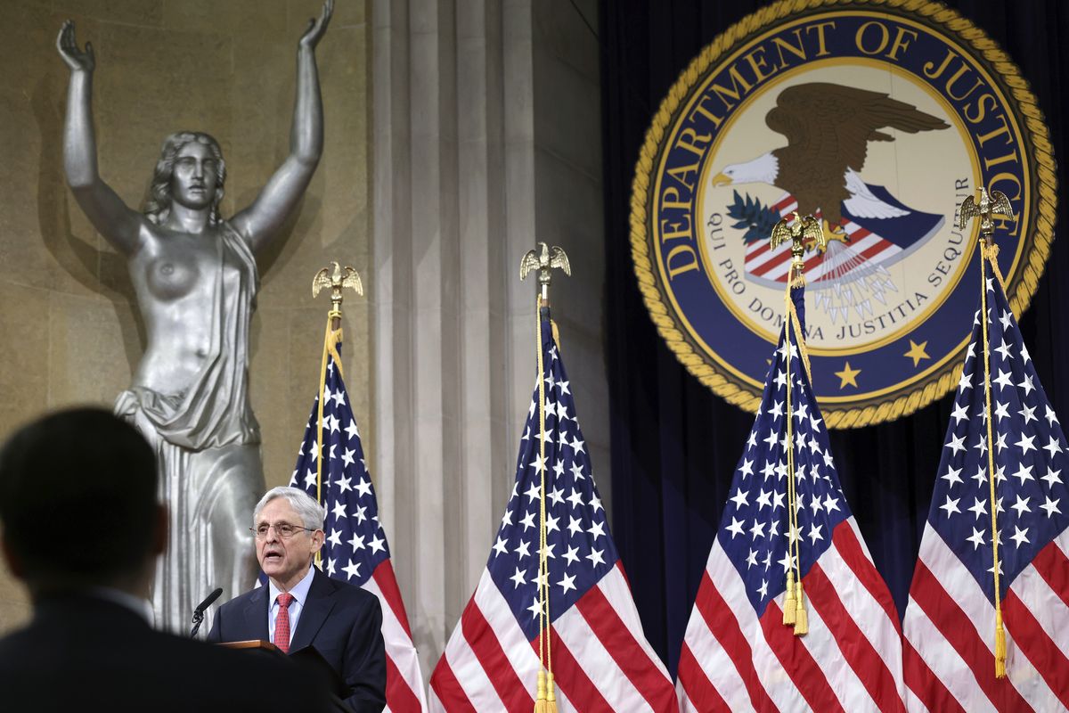 Attorney General Merrick Garland speaks at the Justice Department in Washington, on Tuesday, June 15, 2021. (Win McNamee)