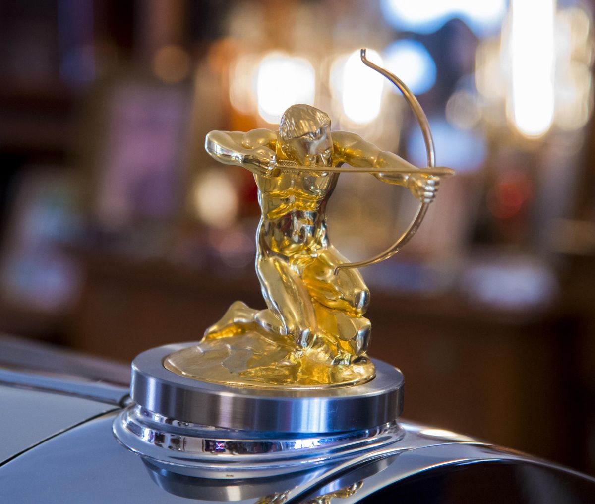 The hood ornament of Don Fries’ rare, restored 1931 Pierce-Arrow convertible. (Colin Mulvany / The Spokesman-Review)