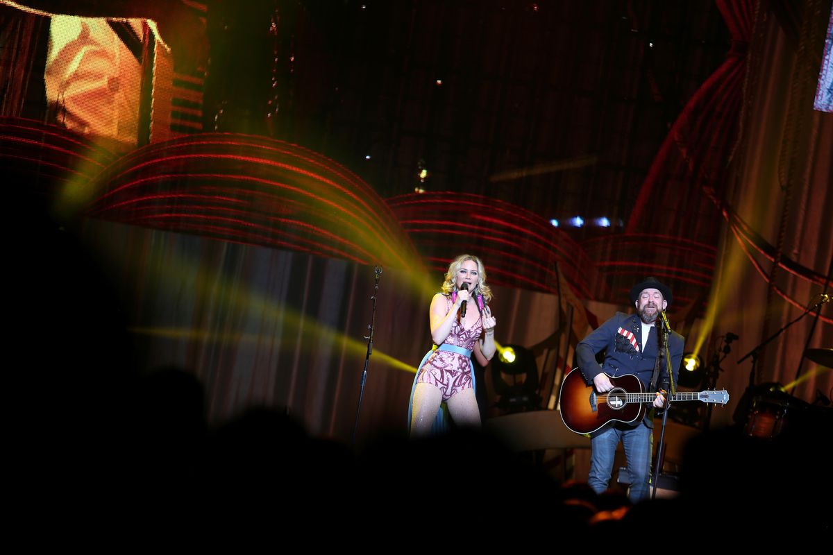 Grammy-winning country music duo Sugarland performs during the Still the Same tour at the Spokane Veterans Memorial Arena on June 8, 2018. Still the Same is also the name of the first single that the band has released in five years after a hiatus, and the reunited band is said to be working on a full album. (Libby Kamrowski / The Spokesman-Review)