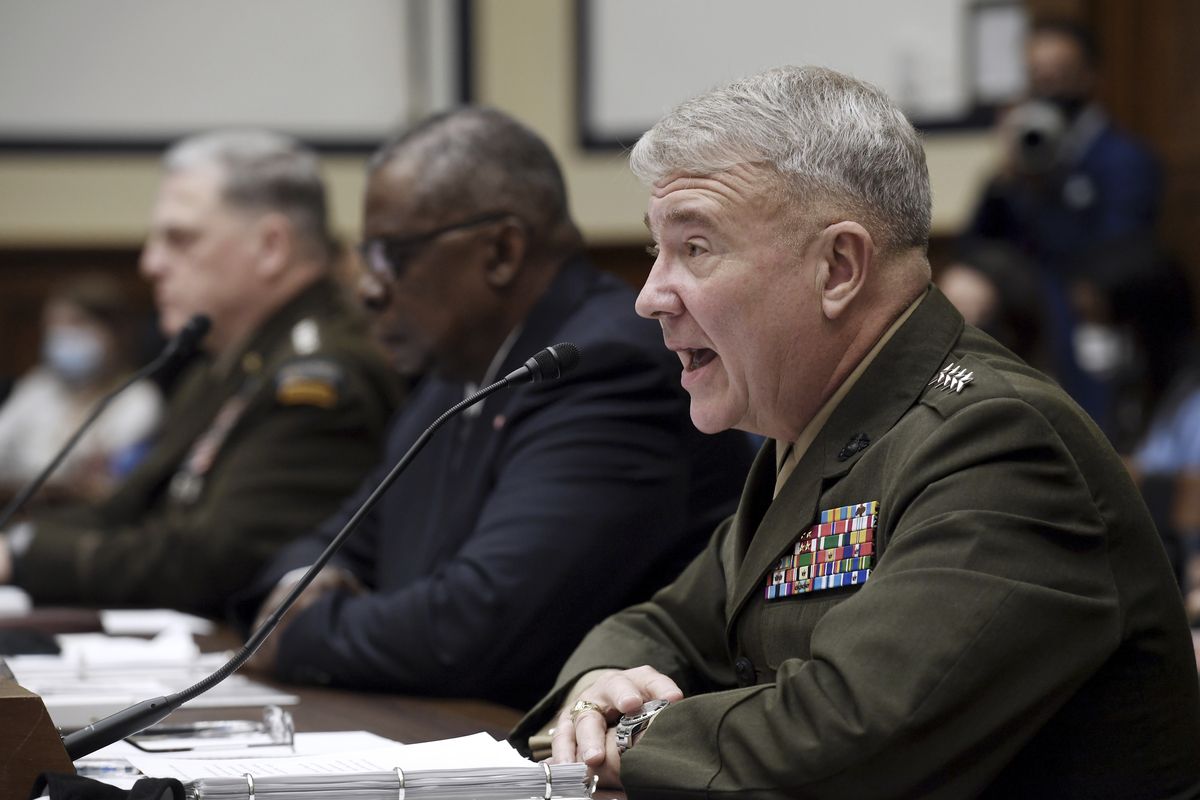 Marine Corps Gen. Kenneth F. McKenzie, commander of U.S. Central Command, testifies before the House Armed Services Committee on the conclusion of military operations in Afghanistan, Wednesday, Sept. 29, 2021, on Capitol Hill in Washington.  (Olivier Douliery)