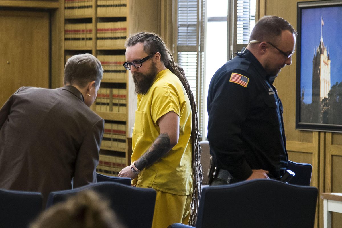 Rafal Piotrowski, 31, a member of the Polish metal band Decapitated, who is charged with  first-degree kidnapping and  second-degree rape had his bail set at $100,000 on Friday, Oct. 20, 2017, during an initial appearance before Superior Court Judge John Cooney. (Colin Mulvany / The Spokesman-Review)