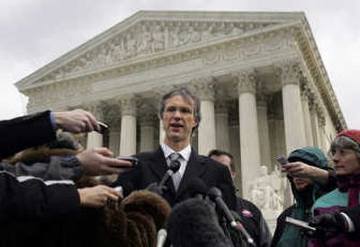 
Plaintiff attorney Jeffrey L. Fisher speaks with the media  after addressing the Supreme Court in the Exxon Valdez case. Associated Press
 (Associated Press / The Spokesman-Review)