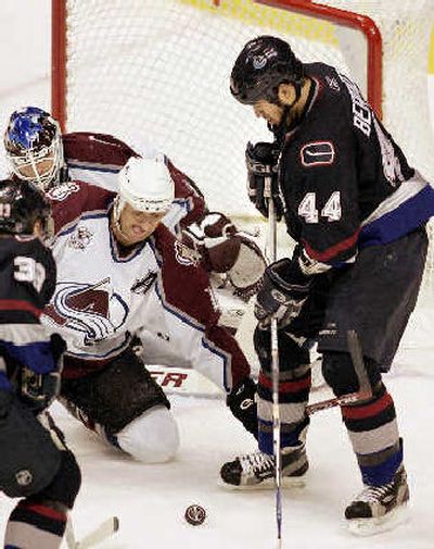 
Todd Bertuzzi (44) faced Colorado for the first time since being reinstated.  
 (Associated Press / The Spokesman-Review)