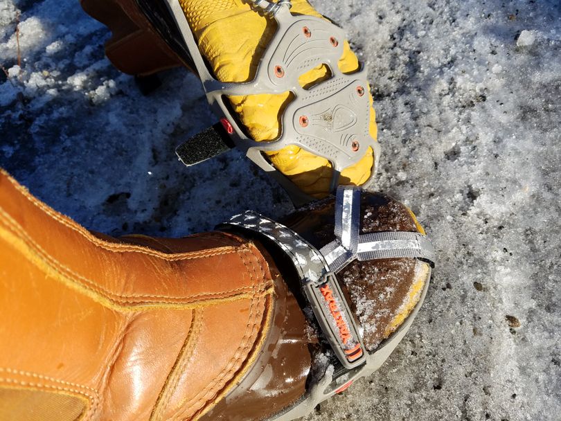 Yaktrax are one of several boot traction products to give stability while walking on ice and compact snow. (Rich Landers)