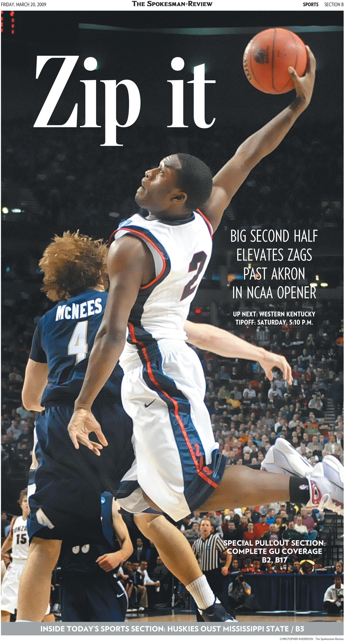 The Spokesman-Review’s Sports section cover on Friday, March 20, 2009. (The Spokesman-Review)