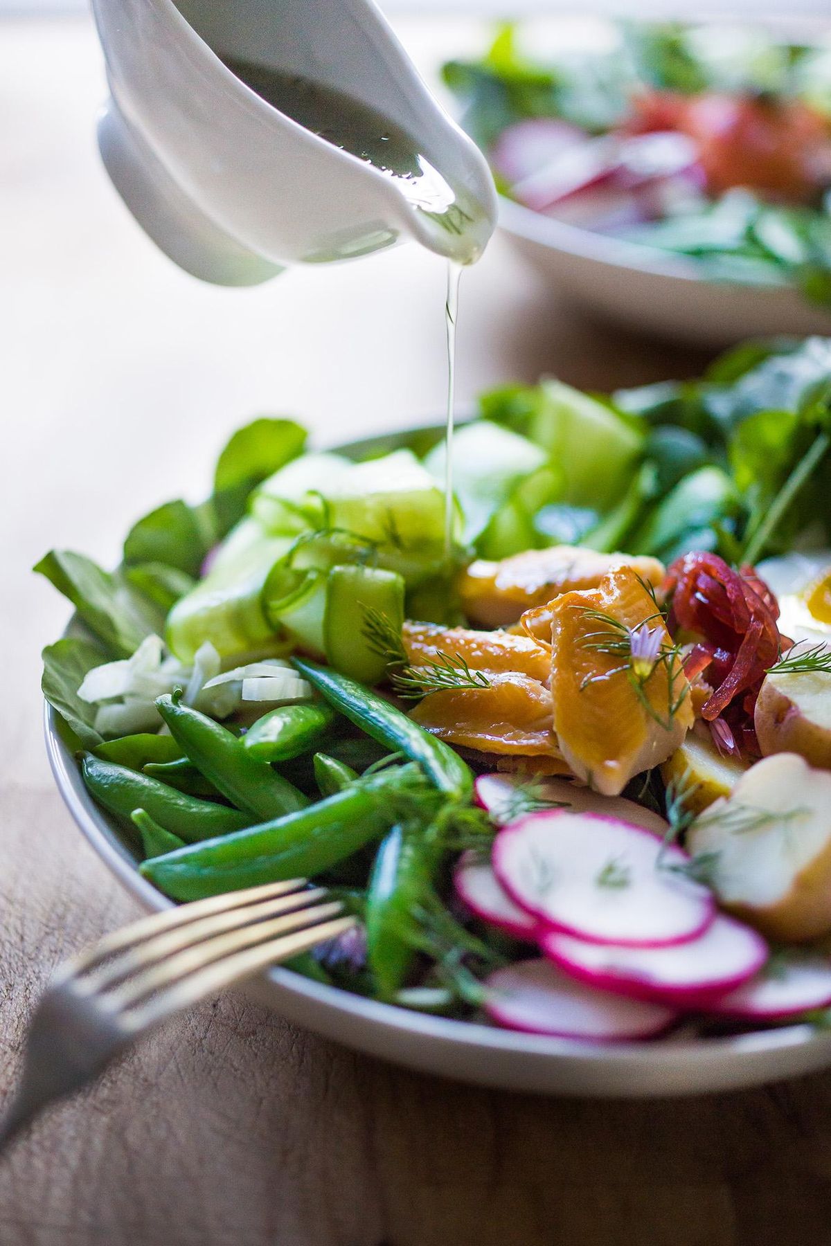 This Nordic Nicoise salad makes it easy to spotlight spring greens. (Sylvia Fountaine)