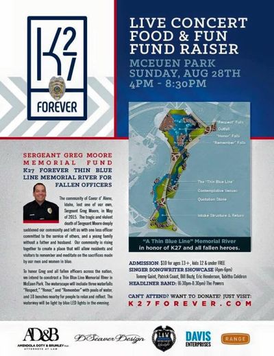 Poster advertising K27 Fallen Officer Memorial fund-raiser, courtesy of city of Coeur d'Alene Facebook site.