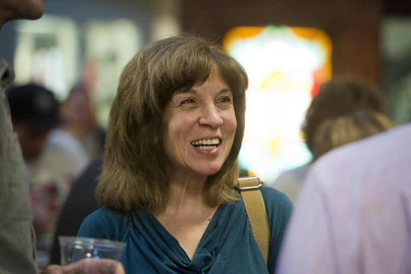 Spokane City Council candidate Lori Kinnear waits for primary election results, Aug. 4, 2015 at the Saranac Commons. (Dan Pelle / The Spokesman-Review)