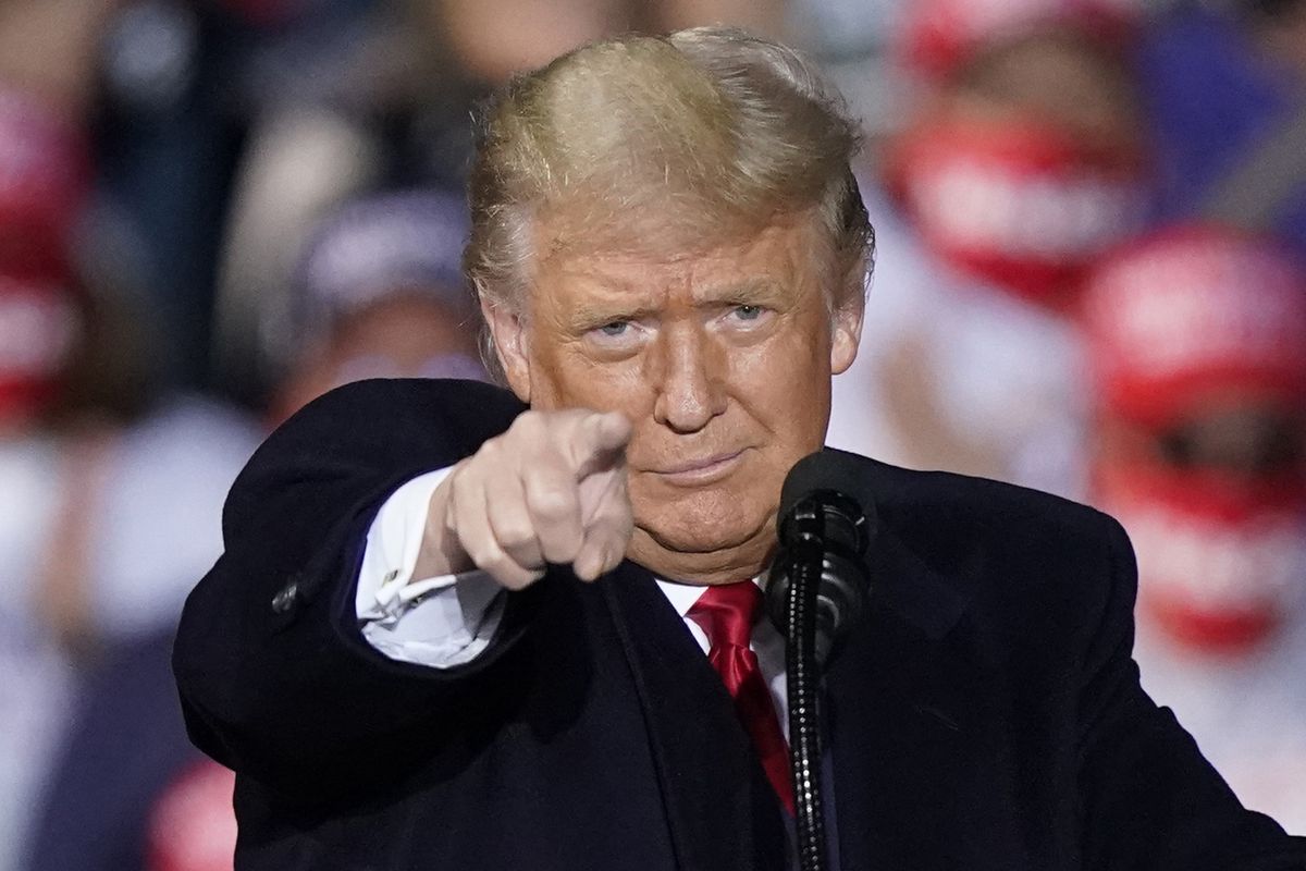 President Donald Trump speaks at a campaign rally, Monday, Sept. 21, 2020, in Swanton, Ohio.  (Tony Dejak)