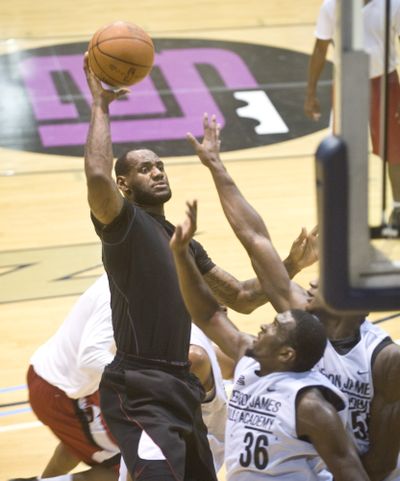 LeBron James participating at his basketball camp in Akron, Ohio.