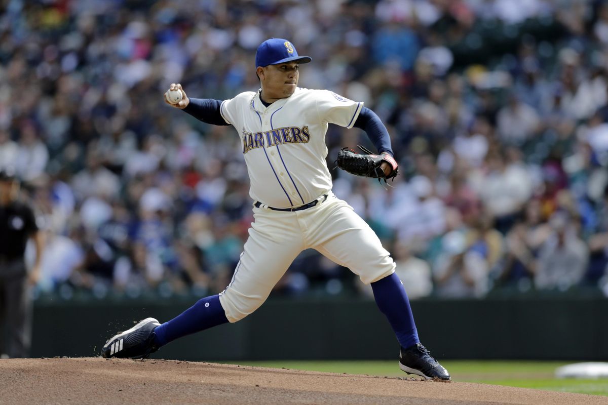 Seattle Mariners starting pitcher Erasmo Ramirez works against the New York Yankees during the first inning of a baseball game, Sunday, Sept. 9, 2018, in Seattle. Ramirez allowed two runs in five innings and Seattle won 3-2. (John Froschauer / Associated Press)