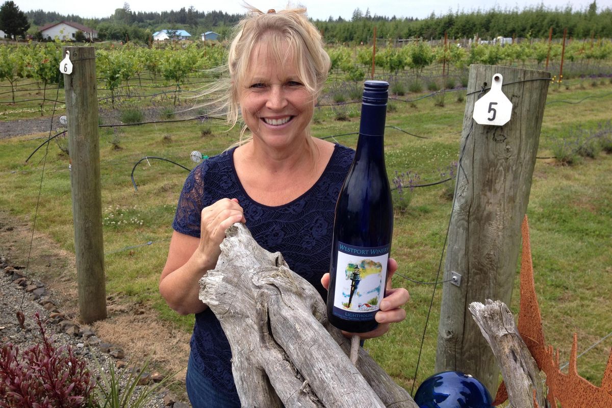 Kim Roberts, who co-founded Westport Winery Garden Resort in Aberdeen, Wash., in 2008 with her husband, Blain, used some of her family’s riesling to help produce hand sanitizer for law enforcement and first responders in and around Grays Harbor County. (Eric Degerman/Great Northwest Wine)