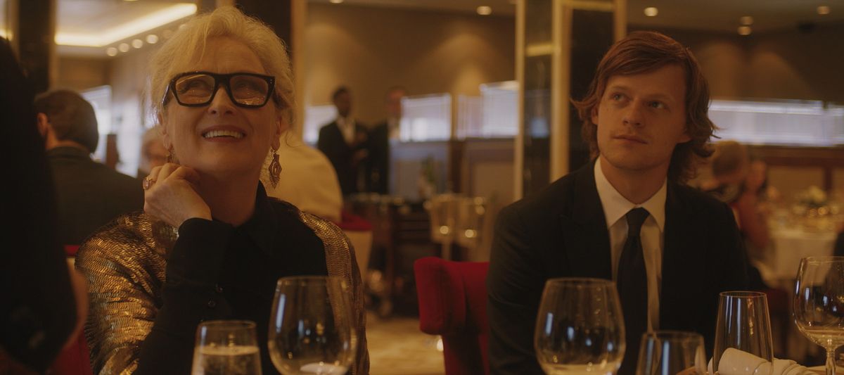 Meryl Streep and Lucas Hedges in “Let Them All Talk.” (Peter Andrews/HBO Max)