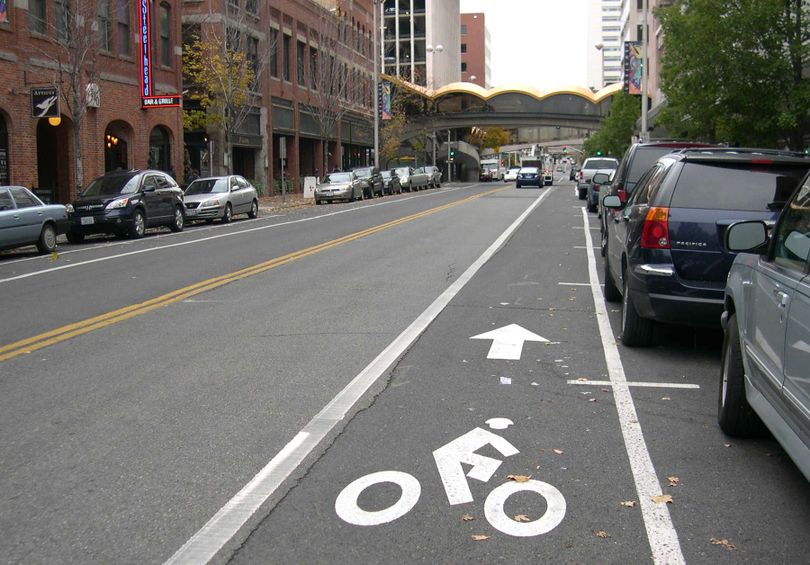 Spokane's Howard Street received designted bike lanes recently, part of ongoing efforts to improve safety and accessibility to cyclists.  (Courtesy City of Spokane)