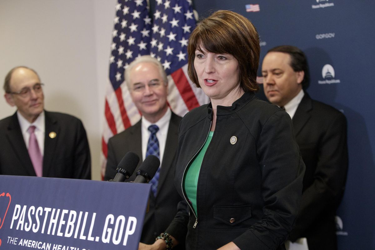 FILE - Rep. Cathy McMorris Rodgers speaks at a news conference in Washington, D.C., in March 2017. (J. Scott Applewhite / AP)