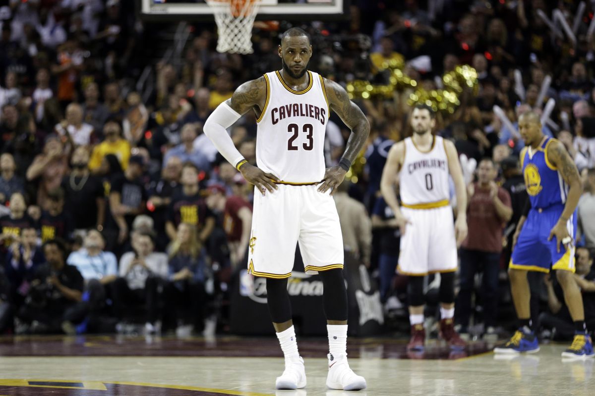 Cleveland Cavaliers forward LeBron James  reacts against the Golden State Warriors during the second half of Game 3 of the NBA Finals in Cleveland on June 7, 2017. (Tony Dejak / AP)