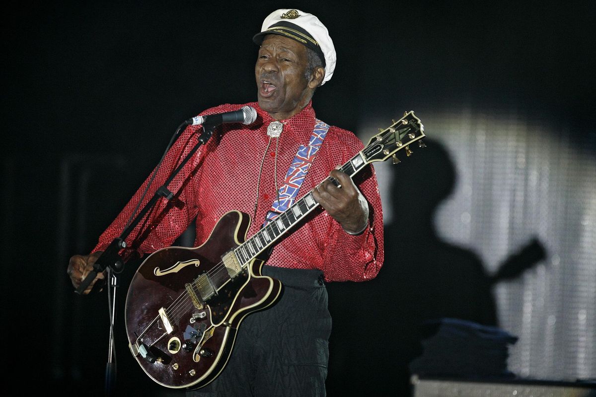 In this Saturday, March 28, 2009 file photo, American guitarist, singer and songwriter Chuck Berry performs during the "Rose Ball" in Monaco. On Saturday, March 18, 2017, police in Missouri said Berry has died at age 90. (Lionel Cironneau / Associated Press)