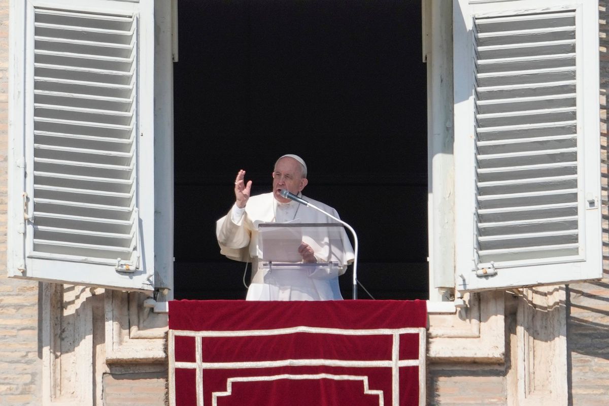 Pope Francis delivers the Angelus noon prayer on Feb. 6 from his studio window overlooking St. Peter’s Square at the Vatican. (Gregorio Borgia)