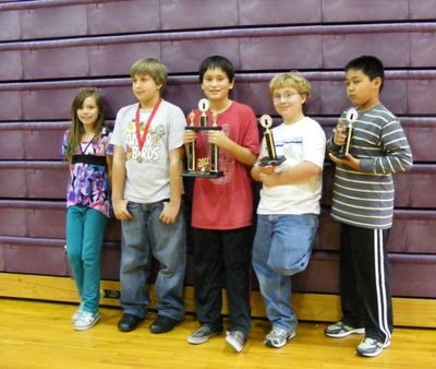 Northwest Christian Chess Club members – from left, Bryannah Davis, Nick Seleski, Torrey Casper, Tristan Udby and Nathan Sacpopo – placed in a competition against Arcadia Elementary and St. George’s School.