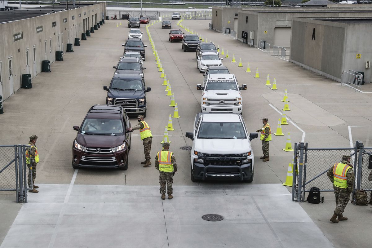 People drive up for the Johnson &amp; Johnson COVID-19 vaccination on Saturday, April 24, 2021, at The Indianapolis Motor Speedway in Indianapolis. With a green light from federal health officials, several states resumed use of the one-shot Johnson &amp; Johnson coronavirus vaccine on Saturday. Among the venues where it's being deployed is the Indianapolis Motor Speedway, where free vaccinations were available to anyone 18 or older. (Michelle Pemberton)