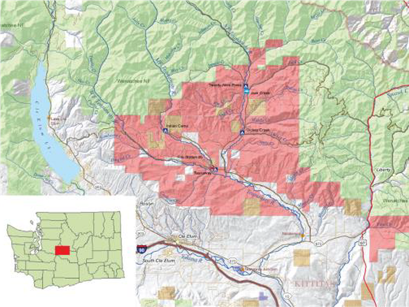 The Washington State Department of Natural Resources (DNR), the Department of Fish and Wildlife (WDFW), and Forterra on Sept. 30, 2013, announced the purchase of 50,272 acres in the headwaters of the Yakima Basin watershed that are being designated as the Teanaway Community Forest. (Washington Fish and Wildlife Department)