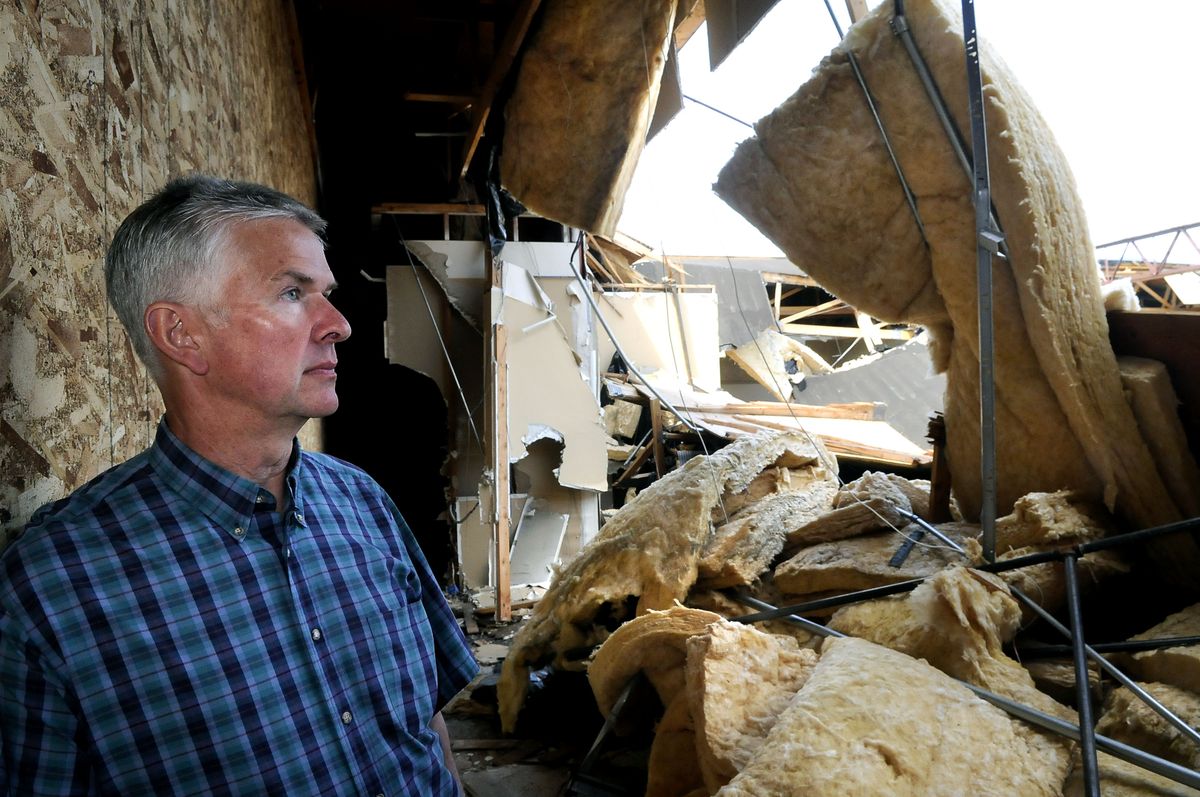 Rich Clemson, owner of the former Spears Home Furnishings at 1300 N. Argonne Road in Spokane Valley, says he’s waiting for Hartford Financial Services Group to proceed with his claim after the building’s roof collapsed under last winter’s heavy snow.  (Photos by Dan Pelle / The Spokesman-Review)
