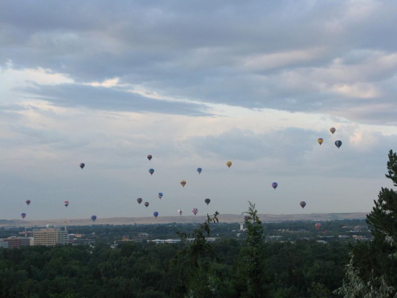 Hot-air balloons over Boise on Friday, Sept. 3, 2015 (Betsy Z. Russell photo)